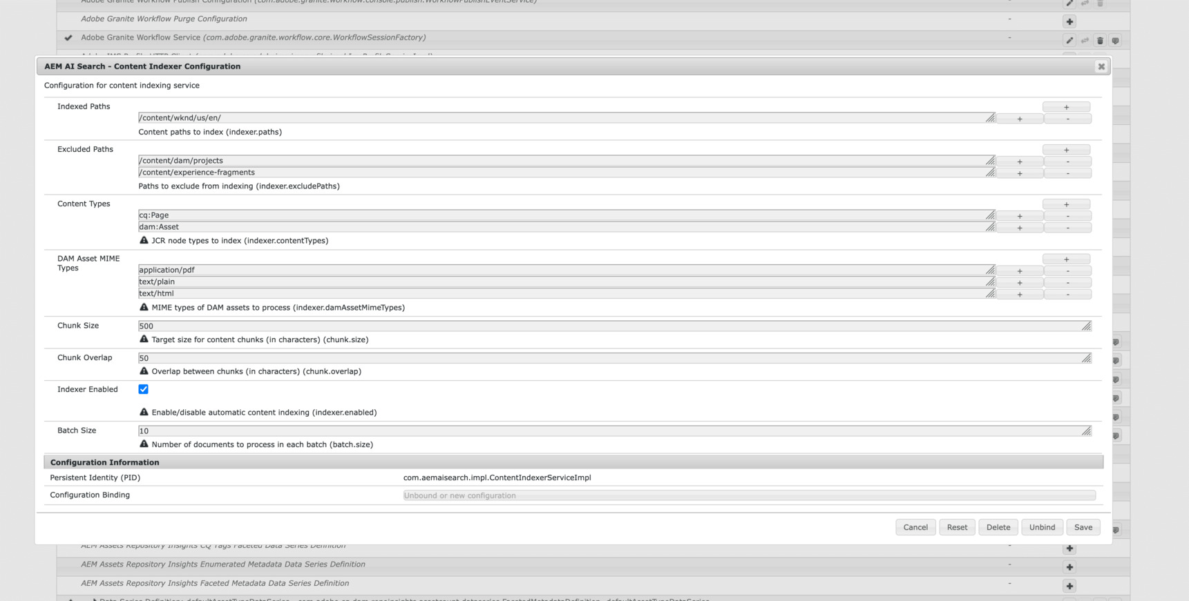 Content Indexer Configuration