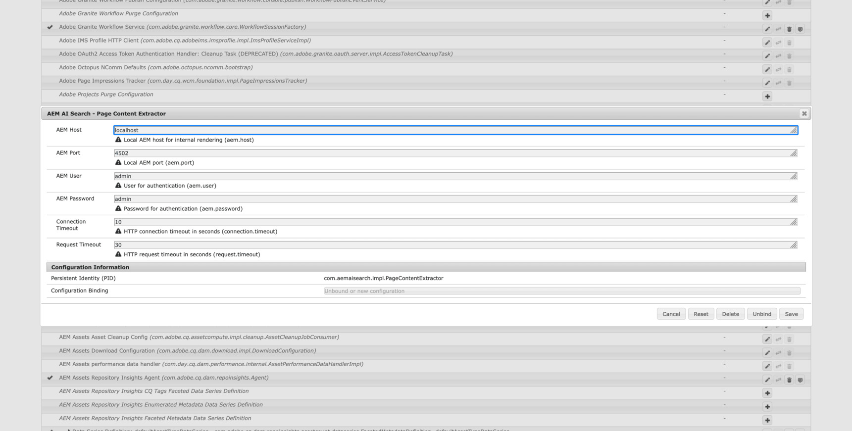 Page Content Extractor Configuration